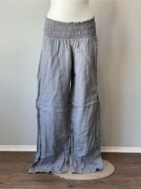 Hard Tail Smocked Waist Wide-Leg Pants — Gray